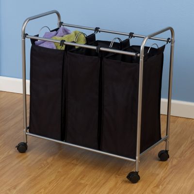 Image showing  Rolling Triple Laundry Sorter, Silver