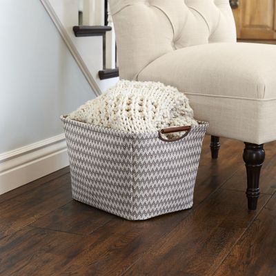 Image showing  Medium Tapered Storage Bin with Wood Handles, 11 in. x 16 in. x 13 in.