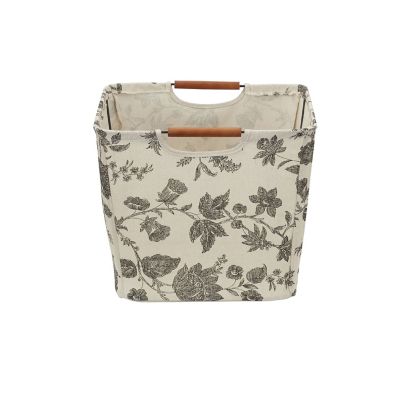 Image showing  Medium Black/Cream Tapered Storage Bin with Wood Handles, 11 in. x 16 in. x 13 in.