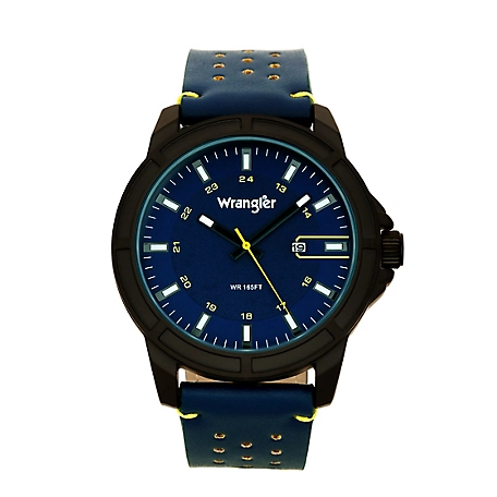 Wrangler Men's 48 mm Case Sport Watch with Polyurethane Strap, Black/Blue