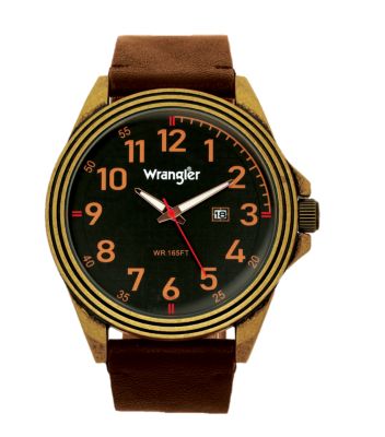 Wrangler Men's 48 mm Antique Case Western Sport Watch, Bronze Case/Black