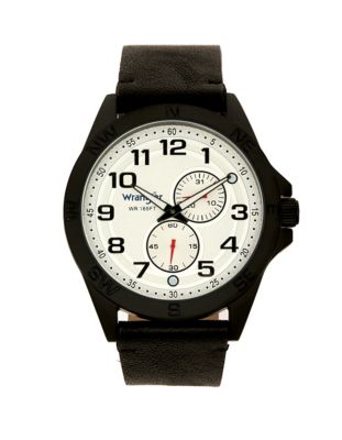 Wrangler Men's 48 mm Case Sport Watch with Faux Leather Strap, Black/White
