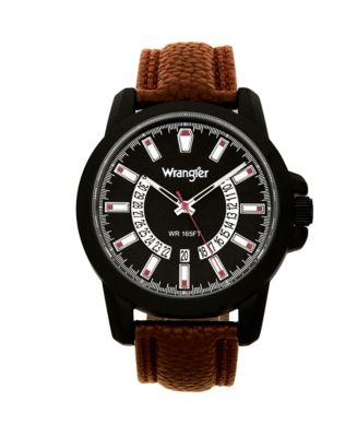 Wrangler Men's 46 mm Case Sport Watch, Black/Brown Strap