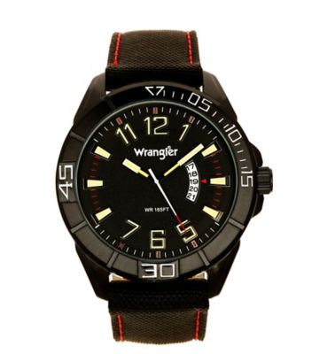 Wrangler Men's 50 mm Case Sport Watch with Nylon Strap, Black