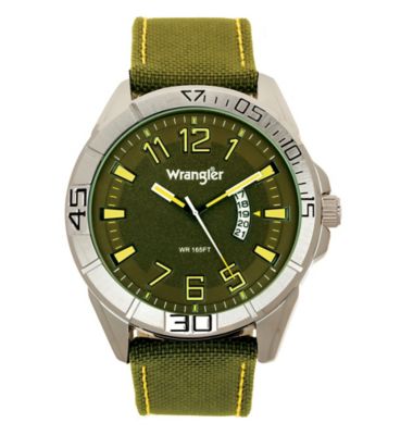 Wrangler Men's 50 mm Case Sport Watch with Nylon Strap, Silver/Green