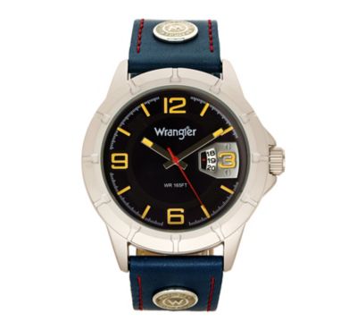 Wrangler Men's 48 mm Case Sport Watch with Polyurethane Strap, Silver/Blue