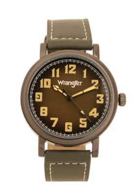 Wrangler Unisex 45 mm Case Western Sport Watch with Polyurethane Strap, Gunmetal/Green