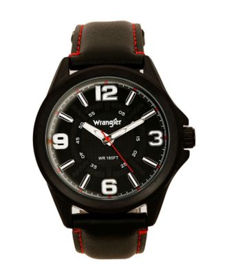 Wrangler Men's 48 mm Case Western Sport Watch with Polyurethane Strap, Black Dial, Black/Red Strap Wrangler watch