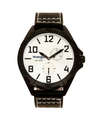 Wrangler Men's 48 mm Case Western Watch with Polyurethane Watch, White/Black