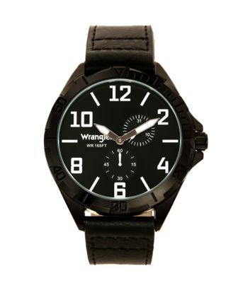 Wrangler Men's 48 mm Case Western Watch with Polyurethane Strap, Black