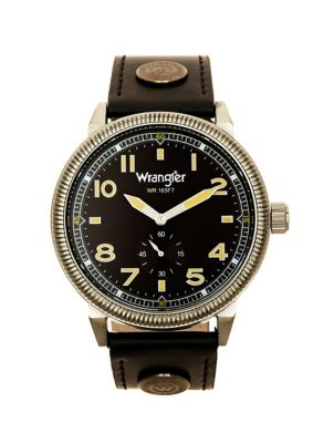 Wrangler Men's 48 mm Case Western Sport Watch with Logo Strap, Grey/Black