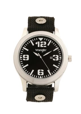 Wrangler Men's 48 mm Case Western Sport Watch with Nylon Strap, Silver/Black