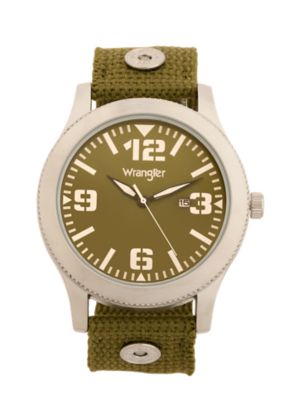 Wrangler Men's 48 mm Case Western Sport Watch with Nylon Strap, Silver/Green