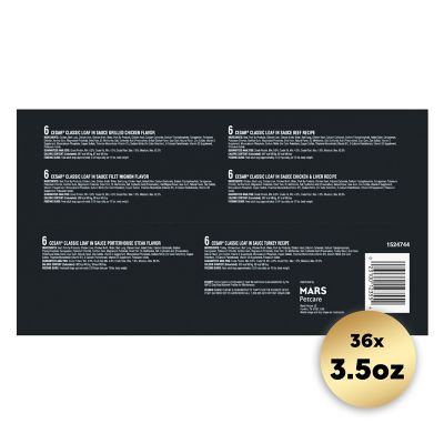 Image showing 7 th Cesar Classic Loaf Adult Grilled Chicken/Filet Mignon/Porterhouse Steak/Beef Recipe Wet Dog Food pk., 3.5 oz., Pack of 36 Trays