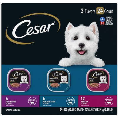 Cesar Filets in Gravy Adult Wet Dog Food, Filet Mignon, New York Strip and Prime Rib Variety pk., 3.5 oz., Pack of 24