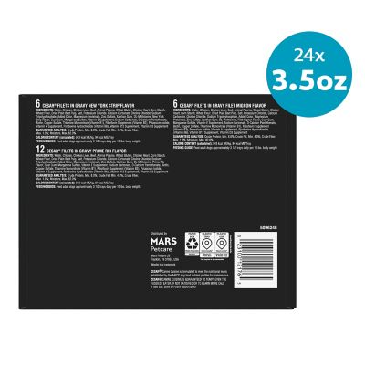 Image showing 7 th Cesar Adult Small Breed Filet Mignon, NY Strip and Prime Rib Filets in Gravy Wet Dog Food Variety Pack, 3.5 oz., 24 pk.