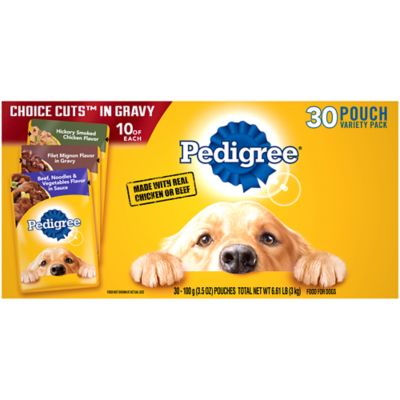 Pedigree Choice Cuts Adult Chicken, Beef, Pasta and Vegetables in Gravy Wet Dog Food Variety Pack, 3.5 oz. Pouch, Pack of 30 I have a extremely picky dog