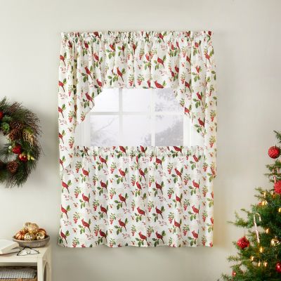 Image showing  Cardinals and Berries Holiday Swag Valance Curtains, 57 in. x 24 in.