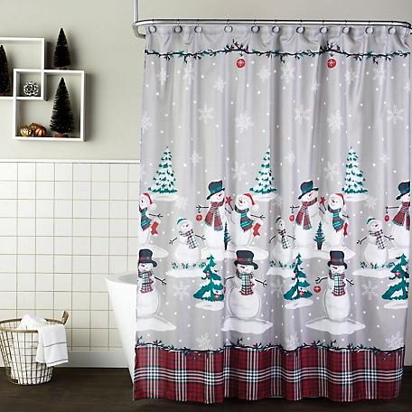 SKL Home Plaid Snowman Fabric Shower Curtain and Hooks Set, 72 in. x 72 in.