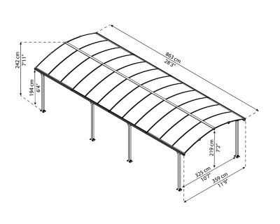 Image showing  12 ft. x 28 ft. Arcadia Carport/Patio Cover Kit, Gray