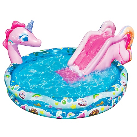 Banzai Spray 'N Splash Unicorn Inflatable Water Slide and Pool, 78 in. x 60 in. x 32.5 in.