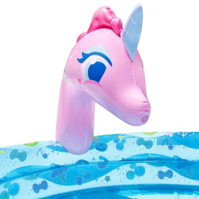 Image showing 6 th Banzai 78 in. x 60 in. x 32.5 in. Spray 'N Splash Unicorn Round Kiddie Inflatable Water Slide and Pool, 4 pc.