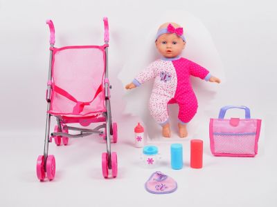 Gi-Go Toy Dream Collection 14 in. Baby Doll with Toy Stroller Set