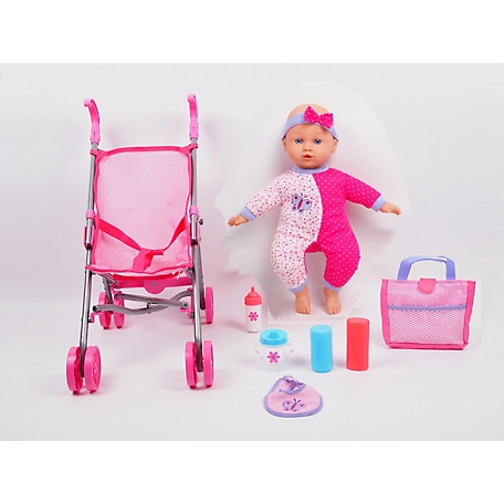 Gi-Go Toy Dream Collection 14 in. Baby Doll with Toy Stroller Set