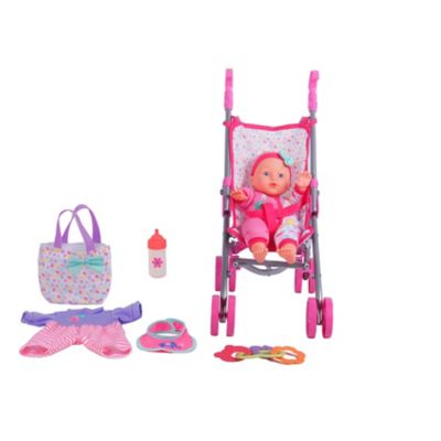 Dream Collection Baby Doll Care Gift Set with Stroller - Pretend Play, Posable Soft Toy