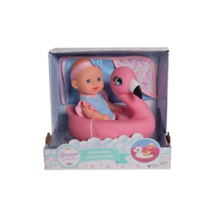 Dream Collection 10 in. Pretend Play Bath Time Baby Doll with Flamingo Float