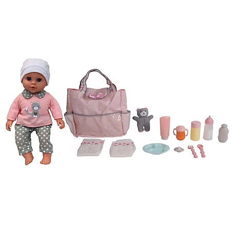 Dream Collection 16 in. Pretend Play Baby Doll with Diaper Bag and Accessories Set, For Ages 2+