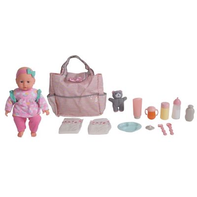 Dream Collection 14 in. Pretend Play Baby Doll with Diaper Bag and Accessories Set, For Ages 2+