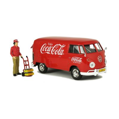 Coca-Cola 1963 Volkswagen T1 Die-Cast Cargo Van, Includes Delivery Driver, Hand Cart and 2 Bottle Cases, 1:24 Scale