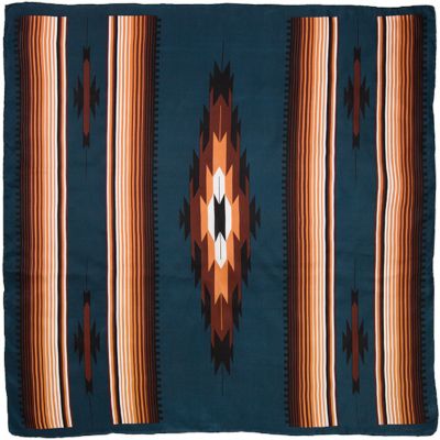 Wyoming Traders Teal/Tan Aztec Wild Rag Silk Scarf, Extra Large