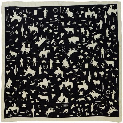 Wyoming Traders Unisex Cowboy Silhouette Jacquard Silk Scarf, 34.5 in., Black