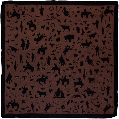 Wyoming Traders Chocolate Cowboy Silhouette Jacquard Silk Scarf, 34.5 in.