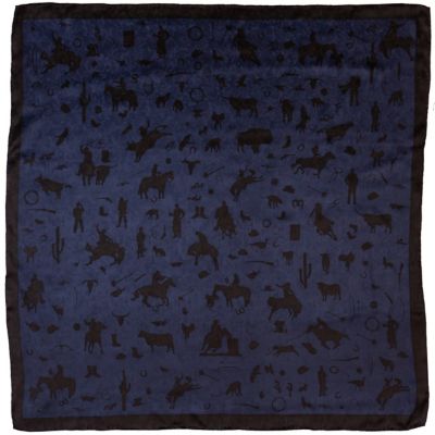 Wyoming Traders Unisex Cowboy Silhouette Jacquard Silk Scarf, 34.5 in., Navy