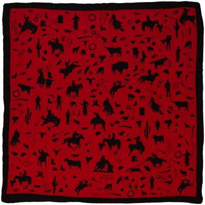 Wyoming Traders Red Cowboy Silhouette Jacquard Silk Scarf