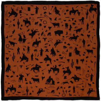 Wyoming Traders Unisex Cowboy Silhouette Jacquard Silk Scarf, 34.5 in., Rust