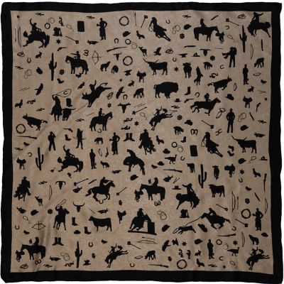 Wyoming Traders Unisex Cowboy Silhouette Jacquard Silk Scarf, 34.5 in., Tan