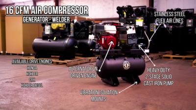 Image showing  13 HP 30 gal. 2-Stage Horizontal Honda 5,000W Generator/Welder/Compressor, 16 CFM