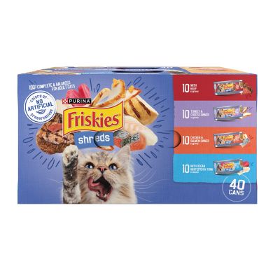 Friskies Adult Beef, Turkey, Chicken and Fish Shreds Wet Cat Food Variety pk., 5.5 oz. Can, Pack of 40