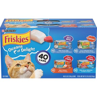 Friskies Ocean Delight Adult Flaked Ocean Fish, Chicken and Tuna Wet Cat Food Variety pk., 5.5 oz. Can, Pack of 40
