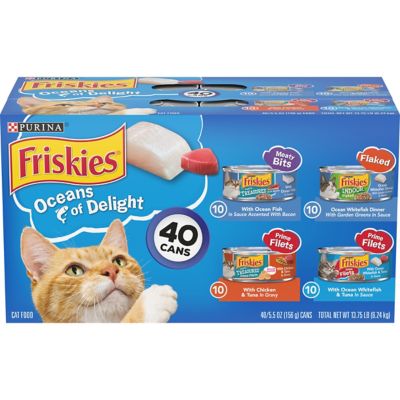 Friskies Ocean Delight Adult Flaked Ocean Fish, Chicken and Tuna Wet Cat Food Variety pk., 5.5 oz., Pack of 40 Cans