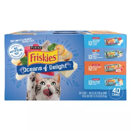 Friskies Ocean Delight Adult Flaked Ocean Fish Chicken and Tuna Wet Cat Food Variety pk 5.5 oz Pack of 40 Cans Wet Cat Food