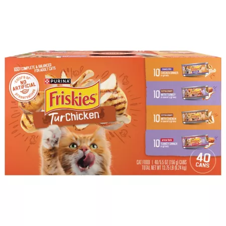 Friskies Adult TurChicken Meaty Bits and Shreds Wet Cat Food Variety pk 5.5 oz Pack of 40 Wet Cat Food