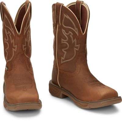 Image showing 4 th Justin Men's Stampede Rush Waterproof Work Boots, Rustic Tan, 11 in. H