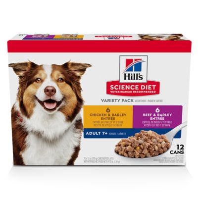 Hill's Science Diet Senior 7+ Chicken, Beef and Barley Chunks Wet Dog Food Variety Pack, 13 oz. Can, Pack of 12