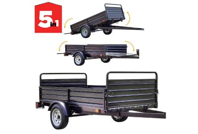 DK2 4.5 ft. x 7.5 ft. 5-in-1 Black Powder-Coat Heavy Chore Utility Trailer, 1,639 lb. Max Capacity, DOT Rated Tires