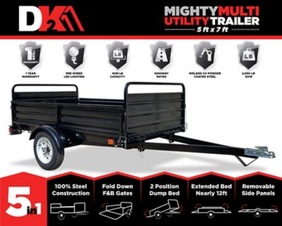 Image showing  4.5 ft. x 7.5 ft. 5-in-1 Black Powder-Coat Heavy Chore Utility Trailer, 1,639 lb. Max Capacity, DOT Rated Tires